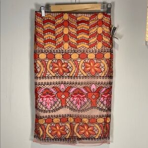 Beige by eci Red and Orange Embellished Pencil Skirt